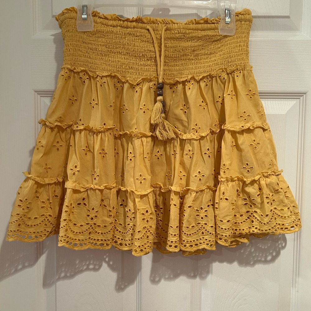 100% Cotton Suzy Shier Cute Yellow Eyelet Tiered Skirt